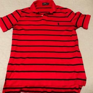 I’m selling a red with blue striped polo shirt